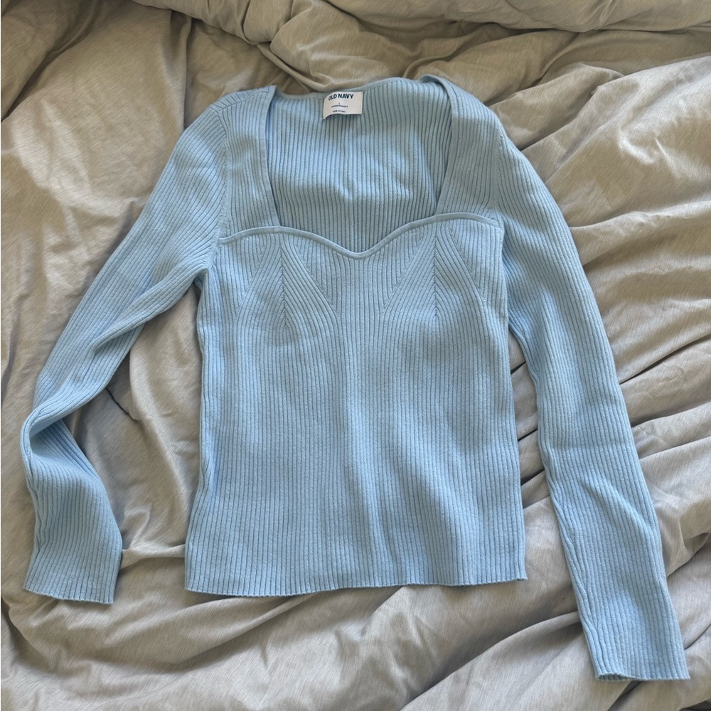 Blue Rib-Knit Sweater Top